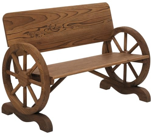 Outsunny Banc de Jardin 3 Places Style Rustique Chic Accoudoirs | Roues de Charette, Bois Sapin Traité Carbonisation