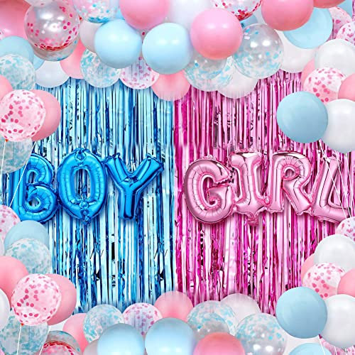 Amycute Palloncini Gender Reveal Party, Kit Gender Reveal Party Palloncini Rosa e Azzurro Decorazioni Gender Reveal Palloncini con Coriandoli per Baby Shower Boy or Girl
