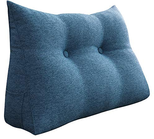 Johnear Rückenkissen Keilkissen Bett Lesekissen,Rückenlehne Kissen für Sofa Lendenkissen Bettkopfteil, Großes Dreieckige Bettkeil Bücherkissen Stützkissen (Blau,60cm)