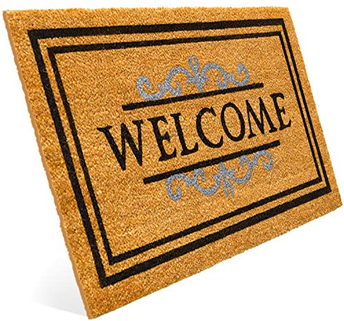 Entrando Welcome Fußmatte aus Kokos für die Haustür - innen und aussen, wetterfest, rutschfest - auch als Türdeko oder Geschenk - Braun, 40x70 cm
