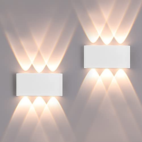 FUPE 2 Stücke Wandleuchte Aussen/Innen LED Wandlampe Außen 12W 1200LM Wandbeleuchtung Up and Downlight IP65 Wasserdichte moderne Aluminium Scheinwerfer Wandleuchten(weißes 3000K warmes Licht)