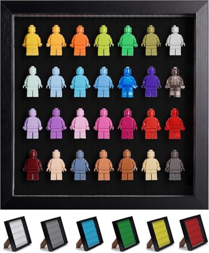 Minifiguren Vitrine Wandhalterung Kompatibel mit Lego Minifiguren – Shadow Box Acrylic Display Case for Minifigure Display – Tischregal für Lego Figuren – Schwarze Base Plate–Platz für 28 Minifiguren