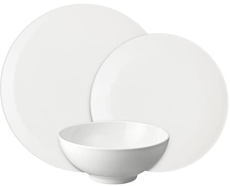Denby White Porcelain Dinner Set for 4-12 Piece Tableware Plate & Bowl Set - Dishwasher Microwave Safe Crockery - Includes 4 x Dinner Plates, Small Plates, Cereal Bowls