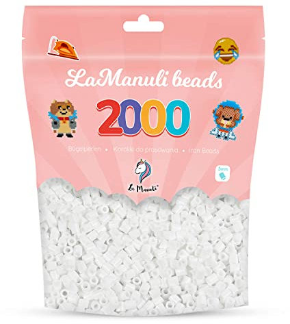 La Manuli Bügelperlen ca. 2000 Stück Midi Perlen Im wiederverschließbaren Beutel | Nachfüllset Bastelperlen Mit jeder Marke Beads kompatibel | 5 mm Steckperlen (Weiß)