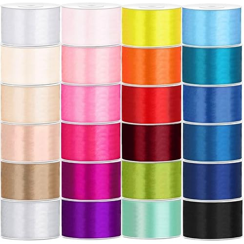 24 bunte Farben Satin Geschenkband 25m lang 38mm breit bunt gemischt