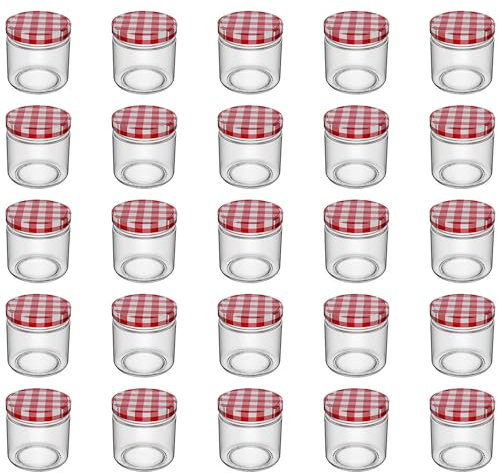 Intirilife 25 bocaux avec couvercle - 150 ml - 6.5 x 6.5 cm -Petits bocaux à confiture avec couvercle à visser, bocal à épices parfait pour faire un cadeau