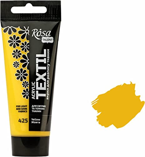 Krevo Art Stoffmalfarben Stofffarben Waschfest Textilfarbe gelb Acrylfarbe auf Wasserbasis | 60ml Tube | Textilfarbe waschmaschinenfest zum Fixieren | Intensiv deckend für helle und dunkle Stoffe