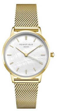 Rosefield Pearl Edit Damen-Armbanduhr Weißes Perlmutt 23K Vergoldetes Mesh-Armband 36 mm