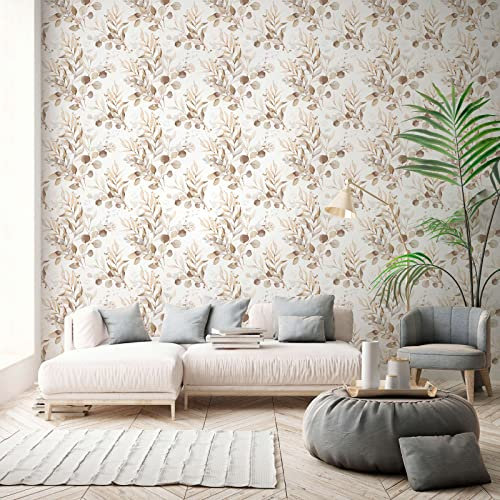 New Walls Tapete aquarell Farben Blättermuster in beige, creme natürlich leicht strukturiert matt