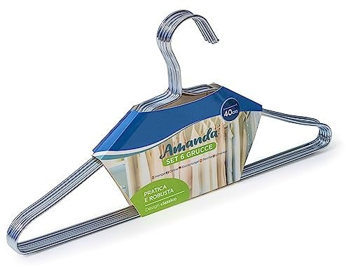 IPEA Grucce Appendiabiti in Metallo con Design Sottile - Set da 6 Unità - Appendini Salvaspazio in Acciaio Inox per Appendere Vestiti, Giacche, Camice, Magliette per Armadi e Guardaroba