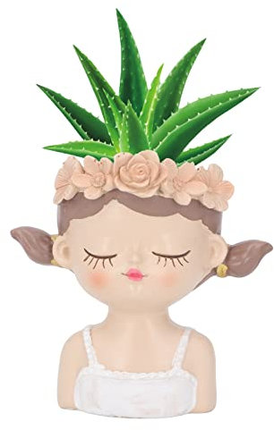 Face Flower Pot,Resin Face Planter Pot with Drainage Hole,Girl Face Plant Pots Head Indoor Outdoor,Cute Succulent Pots Head Planter for Cactus,4.1x3.9x2.8inch