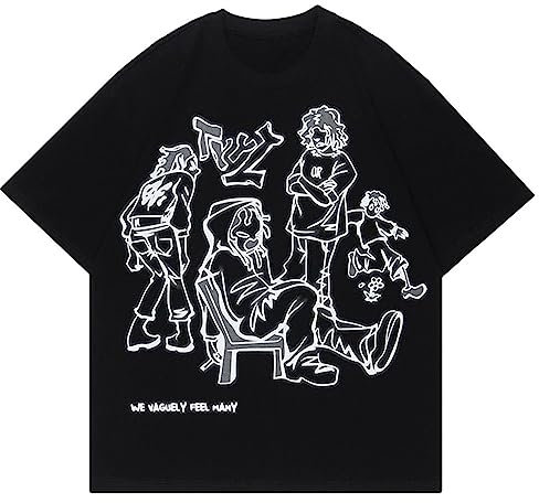 Y2K 90er Jahre Vintage Grafik Oversize Shirts Sommer Unisex Hipster Gedruckt Casual Tee Streetwear Harajuku Top T-Shirt, Stil 05 - Schwarz, XL