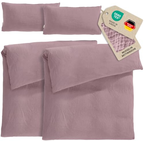 Pure Label Musselin Bettwäsche 4tlg 2x135x200+2x40x80 - Mauve