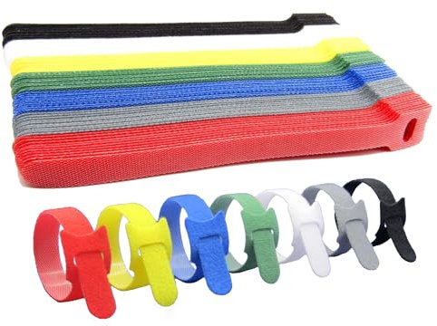 OLAYA 70 Bridas Reutilizables, Organizador de Cables, Recoge Cables, 70 Piezas Bridas Reutilizables de Nylon, Organizador Cables 7 Colores, Sujeta Cables