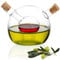 COM-FOUR® Botella de aceite y vinagre con corcho - Jarra de vidrio 2 en 1 para rellenar - Botella de vidrio con inserto y 2 aberturas 42 ml, 300 ml - Dispensador de aceite y vinagre (1 pieza - 2 en 1)