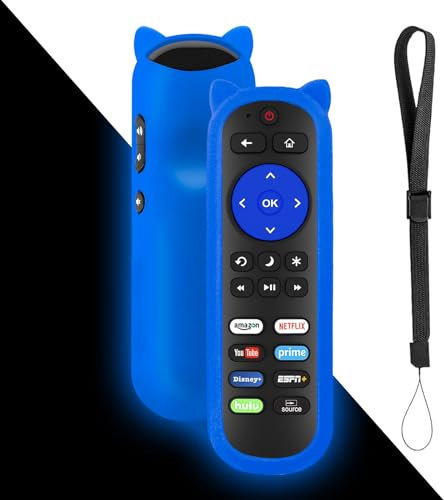 Yimaut Remote for Onn Roku/Westinghouse Roku TV Remote, Only for Onn/Westinghouse 24 32 42 43 40 50 55 58 60 65 70 75 Smart Roku TV wr Anti-Lost Remote Cover, Glow in Dark-Blue