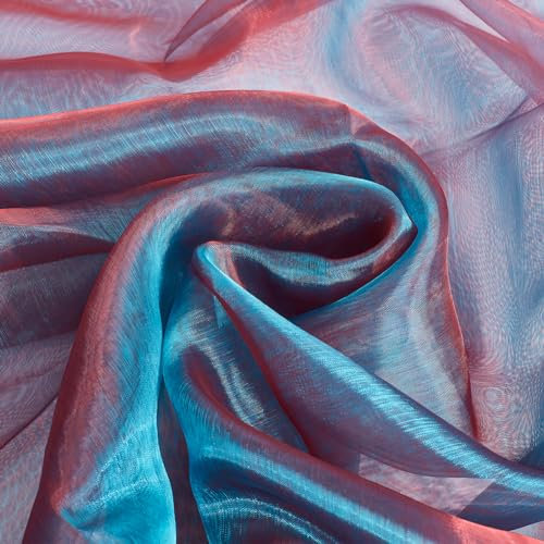 BENECREAT 3m Zweifarbiger Leichter Transparenter Organza-Stoff, 150 cm Schillernder Holografischer Gazestoff Für Hochzeitskleid, Mode, Kunsthandwerk, Dekorationen, Stahlblau