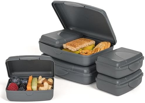 Hausfelder Brotdose für Snacks und Lunch, flache Brotdosen Set für Kinder und Erwachsene (SlateGrey, 6er Set)