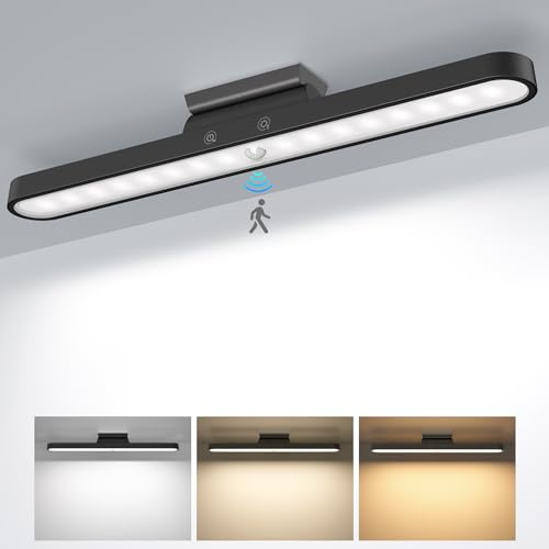 TOPPLEE Luce Armadio LED con Sensore di Movimento 2500mAh | Sottopensile USB Ricaricabile Magnetica - Lampada da Scrivania Senza Fili con Controllo Touch Dimmerabile per Notturna - Nero