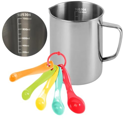 Tasses à Mesurer En Acier Inoxydable 1l,Pichet à Lait en Acier Inoxydable,Pichet Inox,Pichet à Mousse Robuste,Pichet Tasse à Mesurer En Acier Inoxydable,Pichet à Lait avec Marquage avec Poignée