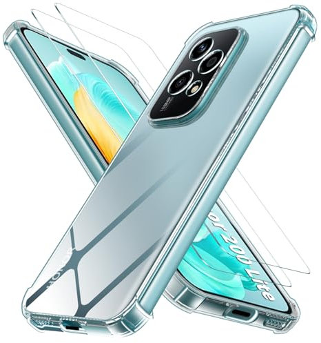 COPIKE Funda Antigolpes para Honor 200 Lite con 2 Piezas Cristal Templado y Protección de Cámara, Carcasa Silicona Suave TPU Anti-Choques, Transparente