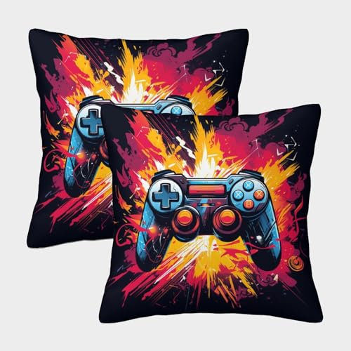 DHBANEIOK Gamepad Quadratische Kissenbezug 2er Set Unsichtbarem Reißverschluss Zuhause Dekoration Game Controller Zierkissenbezüge Für Sofa Bed Auto Büro Cafe 40x40cm