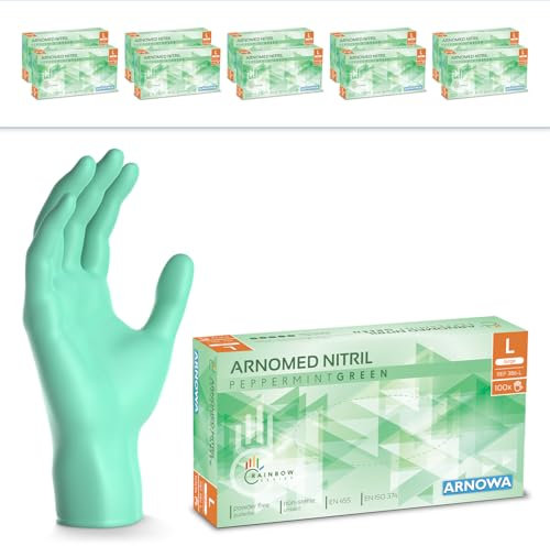 2000 Stk (20x100) ARNOMED Einweghandschuhe Grün, Einmalhandschuhe L, Nitril Handschuhe Einweg, Nitrilhandschuhe puderfrei, Gummihandschuhe Einweg, Schutzhandschuhe, Handschuhe Nitril XS, S, M, L, XL