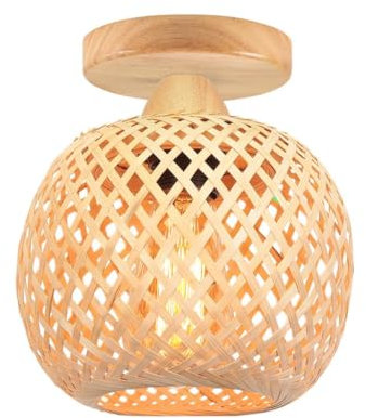 DLGLOLIN Plafonnier Rétro en Bambou Cage Tissage Lustre en bambou Lampe de plafond Vintage Luminaire Plafonnier pour Chambre Restaurant Cuisine Café