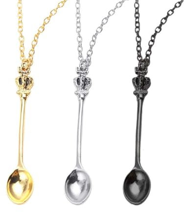 3Pcs Spoon Necklaces Set,Snuff Spoon Necklace Tea Spoon Necklace Pendant Spoon,Mini Spoon Necklace,Antique Style Spoon Necklace Charms Jewelry Accessory for Women Girl Jewellery Party Gift(3 colours)