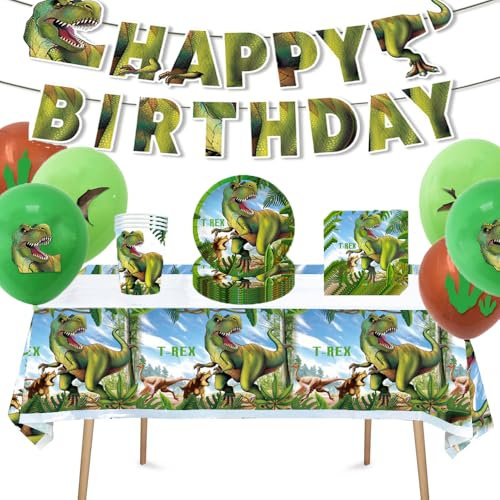 Vajilla de fiesta de dinosaurio, Vajilla de Cumpleaños de Dinosauri, Platos Fiesta Cumpleaños Dinosaurios, Platos Dinosaurios Cumpleaños (Verde oscuro)