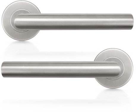 Probrico Brushed Nickel Door Levers Liberty Style Door Handles On Rose,Round T-Bar Internal Door Handles for Hollway and Storage Room,No Latch Included,1 Pair