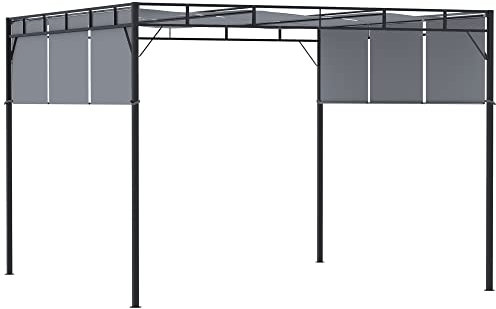 Outsunny Pergola avec 3 Toiles rétractables Structure en Acier 3L x 3l x 2,25H m - Gris foncé et Noir