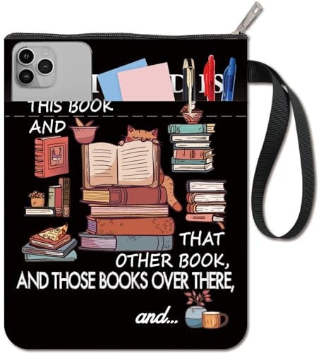 CRASPIRE Black Book Covers Book Pattern Book Sleeve Words Cat Book Protector for Paperbacks Washable Fabric Cloth Book Cover with Zipper and Extra Sleeve Pocket for Book Lovers Classmate Gifts