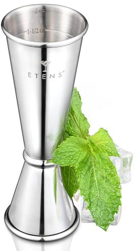 Etens Professional Japanese Jigger w/Measurements Inside – 1 oz 2 oz Cocktail Shot Measure Jigger, Bar Measuring Jigger for Bartending, Drink Measurer Cup (Silver, Stainless Steel)