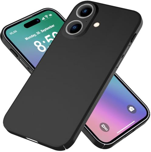 NALIA Ultra-Dünn Hardcase kompatibel mit iPhone 16 Hülle, 0,5mm Ultra-Slim Cover Seidig-Matt Anti-Fingerabdruck Extra-Leicht rutschfest, Slim-Fit Case Schutzhülle Handyhülle, Farbe:Schwarz