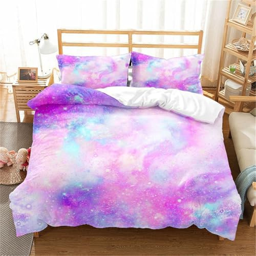 Tomifine Set di Biancheria da Letto Galaxy, Copripiumino Viola Sky Universe in Microfibra con Federa per Ragazze, Ragazzi, Bambini (Doppio 200 x 200 cm,Bianco Viola)