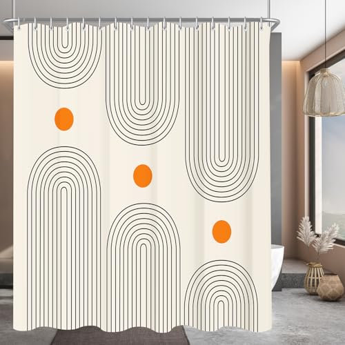 Lerores Duschvorhang 240x200cm Geometrische Kurve, Beschwerter Saum Antischimmel Textil, Wasserabweisend, Waschbar Polyester Stoff Badevorhänge für Badezimmer, Badewanne mit 16 Duschvorhangringe