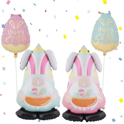 Nine San 4Stück Large 3D Hase Folienballon Ostern Luftballons Stehend Rosa Blau Hasen Ostereier Ballon Easter Hasenluftballon Osterdeko Party