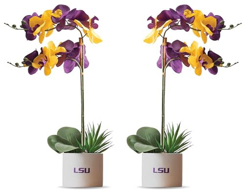 LSU Orchidee Pflanze 2er Set - LSU Faux Orchidee Pflanze, LSU Geschenke für Männer, LSU Geschenke für Frauen, LSU Geschenke, Louisiana University Dekorationen, Bürozubehör für Männer, Schreibtischsets