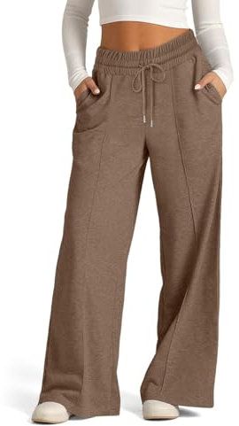 GRMLRPT Pantalon de Sport Femme Pantalon de Jogging Survêtement Droit Pants Décontracté à Couleur Unie avec Poches Pantalon de Loisirs pour Running Fitness Training Yoga(Marron,L)