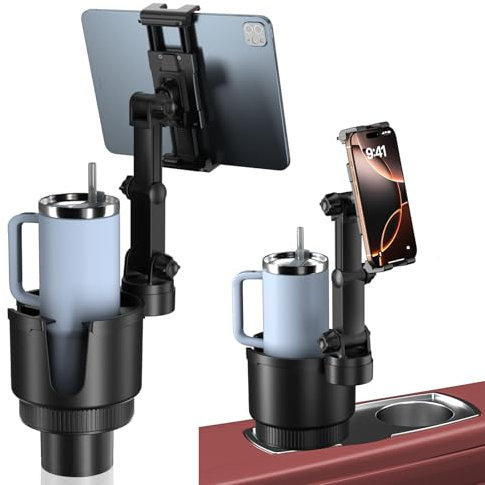 OHLPRO Cup Holder Tablet Mount for Truck, Car Tablet Holder Unobstructed Cup Hold+Adjustable Extendable Arm 360° Rotation ipad Car Mount for iPad Air/Pro/Mini 5-13 Phone Samsung, Travel Accessories