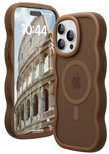 Amzfield Magnetic Case for iPhone 16 Pro Max, Wavy Translucent Matte, Brown | Compatible with MagSafe Wavy Translucent Soft Silicone Shockproof Cute Matte for Girl Women Drop Protection Soft Touch Pretty