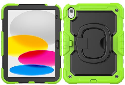 Tablet-Schutz Kompatibel mit der Hülle for das iPad 10. Generation 10,9 Zoll 2022 mit Displayschutzfolie, strapazierfähige Ganzkörper-Schutzhülle, drehbarer Griff, Silikonhülle Tablet-Zubehör(Yellow g