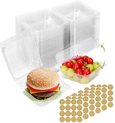 100 Pcs Individual Clear Cake Slice Boxes, 5.3 Inch Slice Cheesecake Pots Storage Container with Lid, Single Plastic Clear Cupcake Boxes with Stickers for Home Baking, Party, Wedding Cake Shop