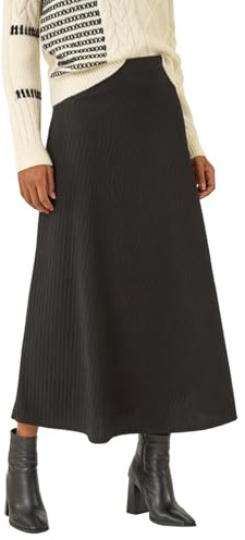 Roman Originals Cable Textured Stretch A-Line Skirt for Women UK - Ladies Everyday Autumn Winter Comfy Soft Evening Vacation Work Party Night Out - Black - Size 12