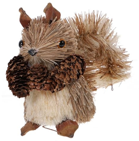 FONDOTIN Handgefertigte Stroh Eichhörnchen Figur Desktop Dekoration Natürliche Landschafts-Ornament für Garten Terrasse Zaun Herbst Deko