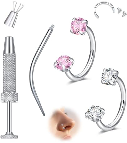 MODRSA 18G Hufeisen Nasenpiercing, 8mm Edelstahl CZ Nasenring Piercing Innengewinde Nostril Nasenring Silber Gold Septum Ring für Damen Herren