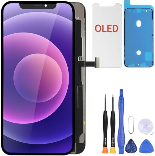 ZOETEC Hard OLED Display für iPhone 12 Pro Max (Nicht LCD) 6,7'' Full HD Display COF Touchscreen Digitizer Rahmen-Baugruppe mit Reparatur-Werkzeug-Sets, wasserdichter Klebstoff, gehärtetes Glas