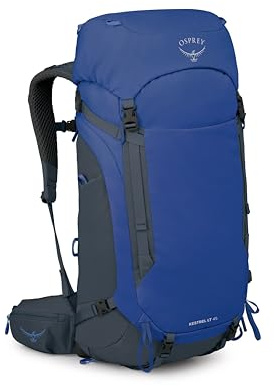 Osprey Kestrel LT 45L Herren Rucksack - Leichte Wander- & Campingtasche mit wasserdichtem Regenschutz, Rays Blue