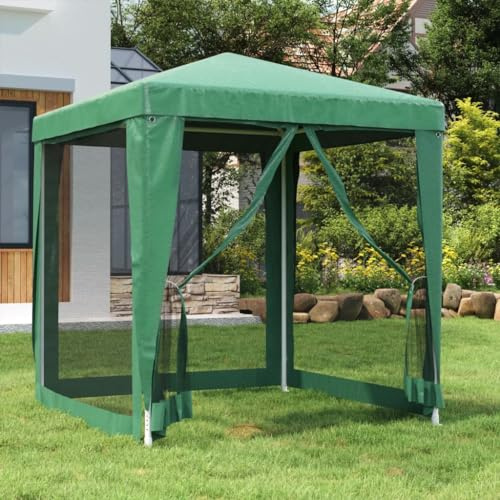 Gazebo per feste con 4 pareti laterali in rete, verde, 2 x 2 m, gazebo in HDPE con telaio in ferro, tetto impermeabile e ventilazione per eventi all'aperto, festival e barbecue
